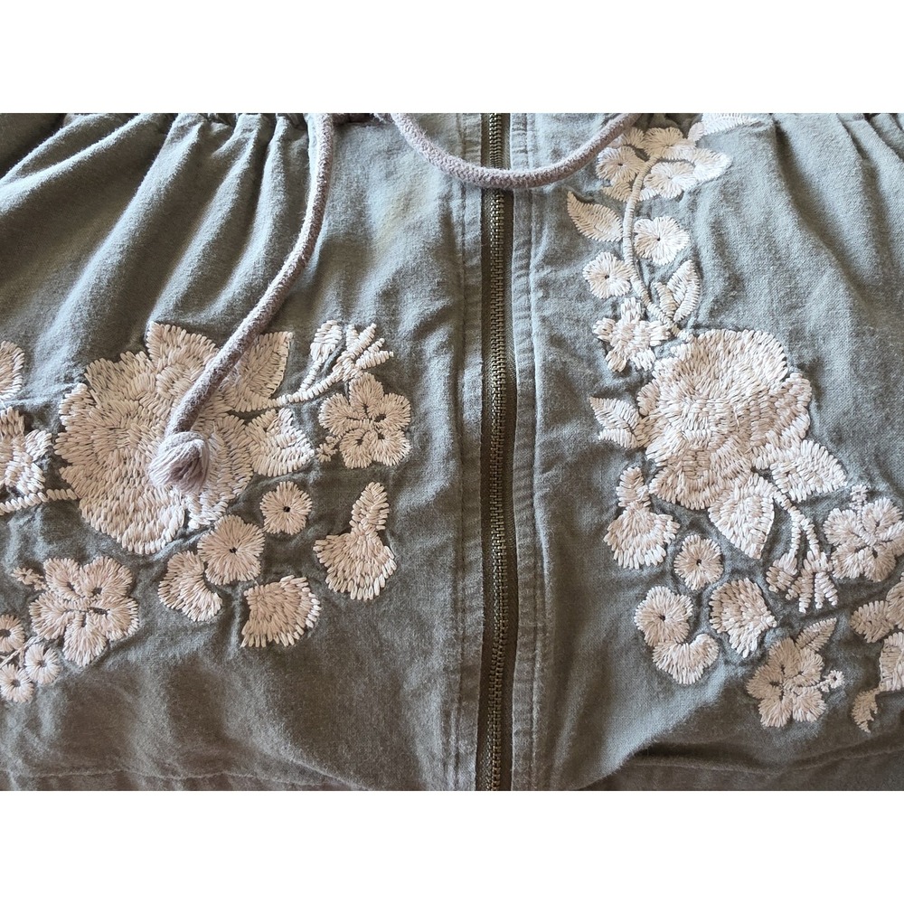 Andree by Unit Womens Vest L Olive Sleeveless Jacket White Floral Embroidery - Picture 7 of 8